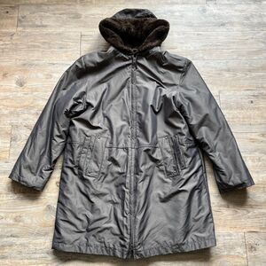 Gallery Vintage Winter Coat Women's Large 90s Brown Fur Lining Hooded